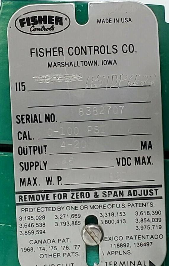 Used FISHER CONTROLS 1151-DP6E22 PRESSURE TRANSMITTER 0-100PSI 1151DP6E22