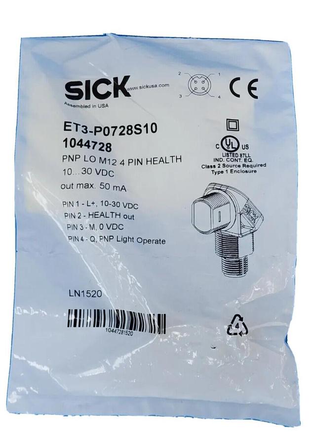Used NEW SICK ET3-P0728S10 PHOTOELECTRIC SWITCH PNP LO M12 4-PIN HEALTH 1044728