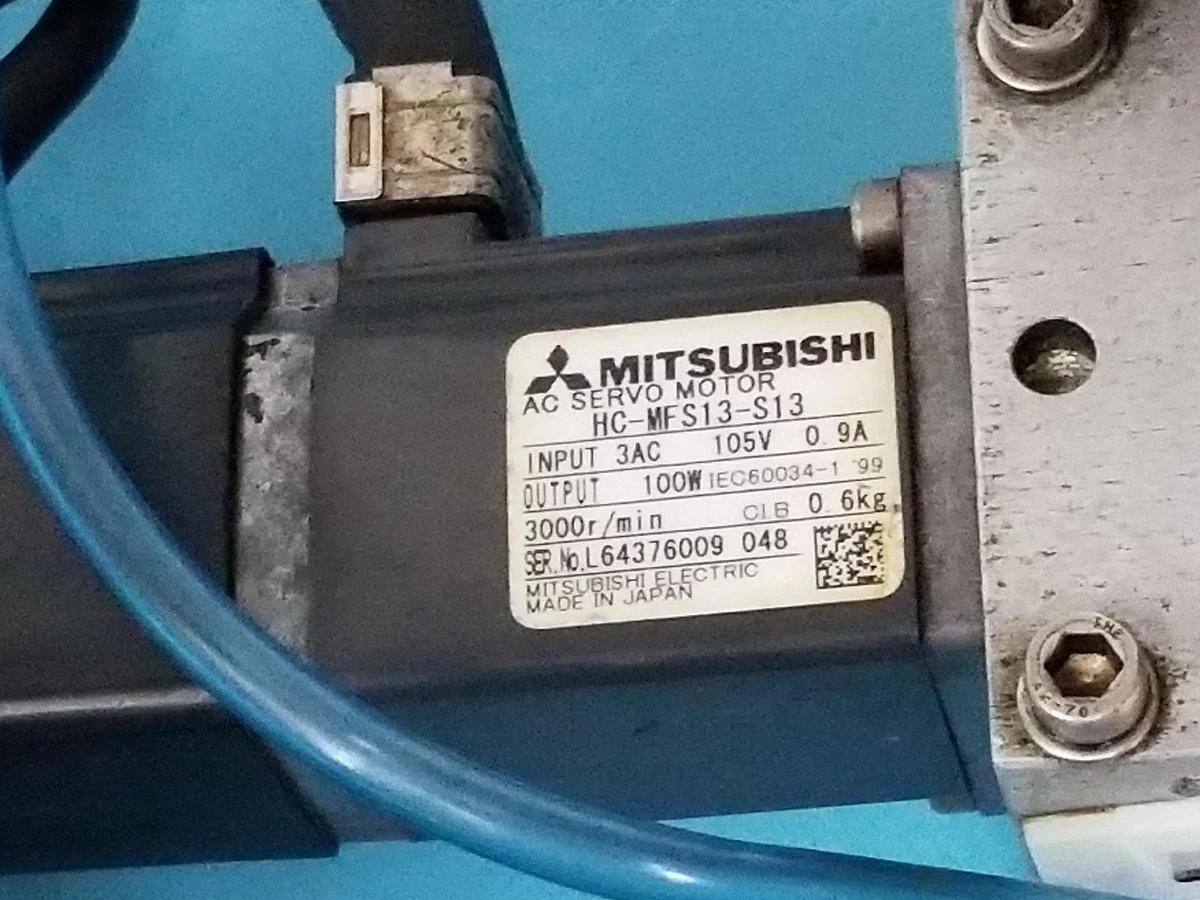 Used MITSUBISHI HC-MFS13-S13 AC SERVO MOTOR ASSEMBLY 3AC, 105V, 0.9A, 100W HCMFS13S13