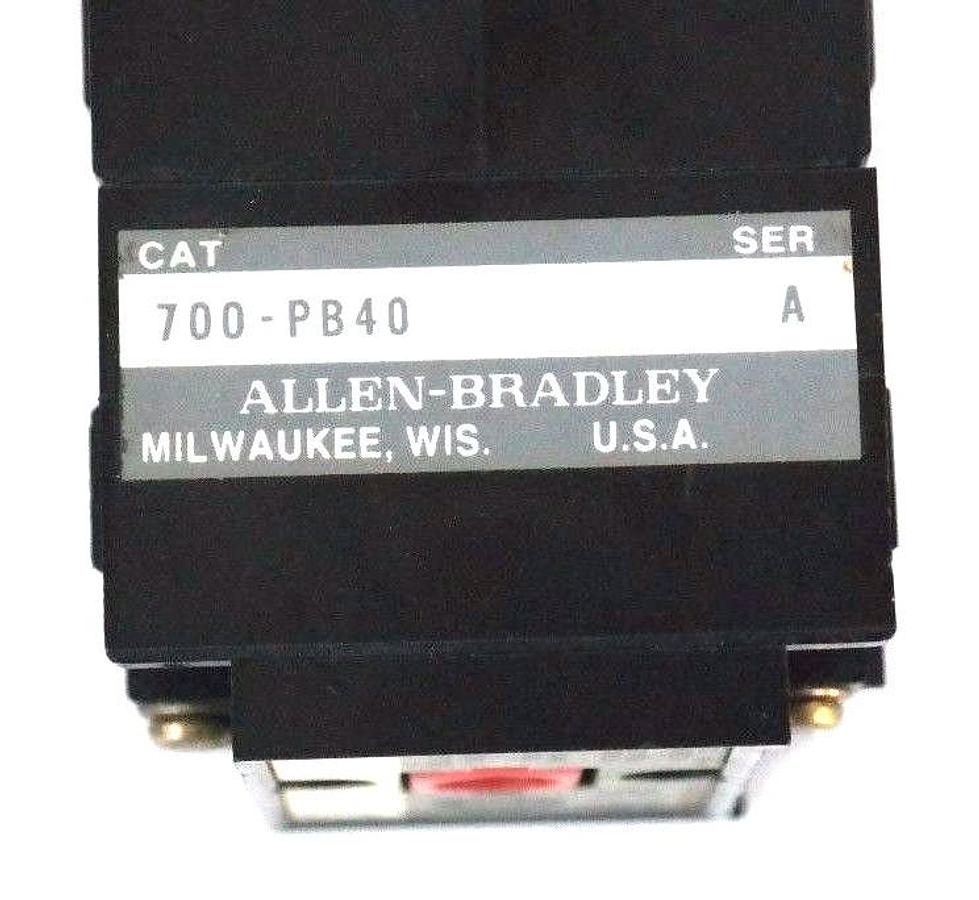 Used ALLEN BRADLEY 700DC-P400Z24 CONTROL RELAY SER. A, TYPE P W/ 700-PB40 ADDER DECK