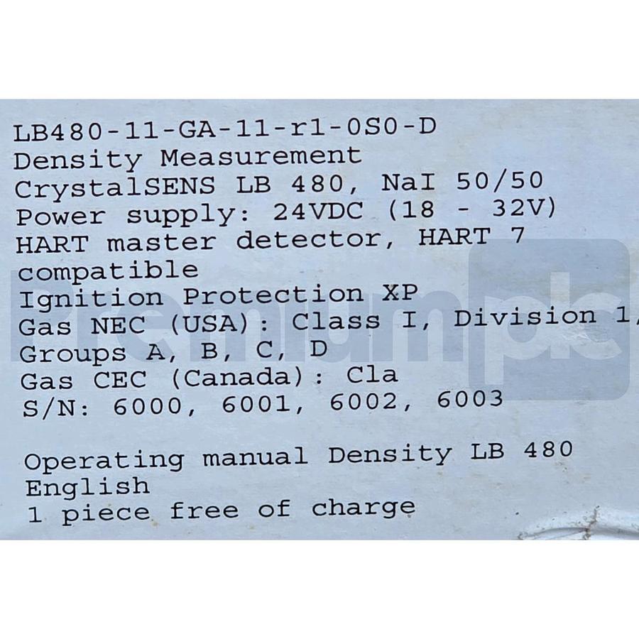 Berthold SENSseries LB480 NaI 50/50 Detector LB480-11-GA-11-r1-0S0-D 54733-C1608