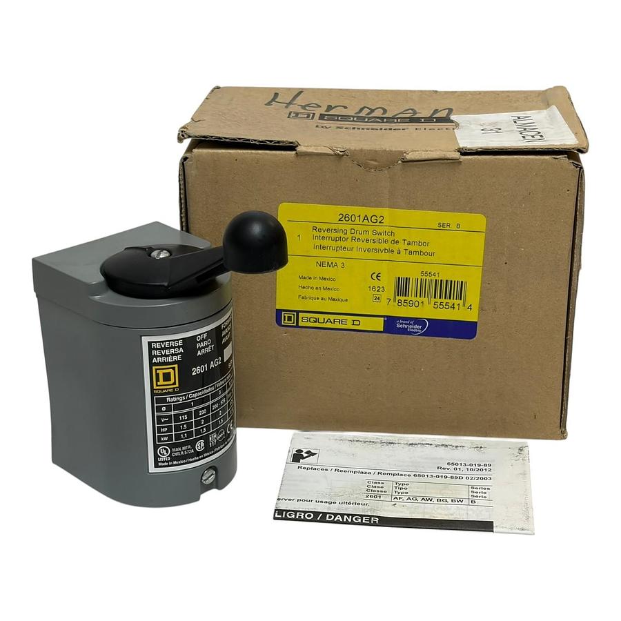Square D 2601AG2 Reversing Drum Switch Series B NEMA 1 600VAC 2HP NEW SURPLUS