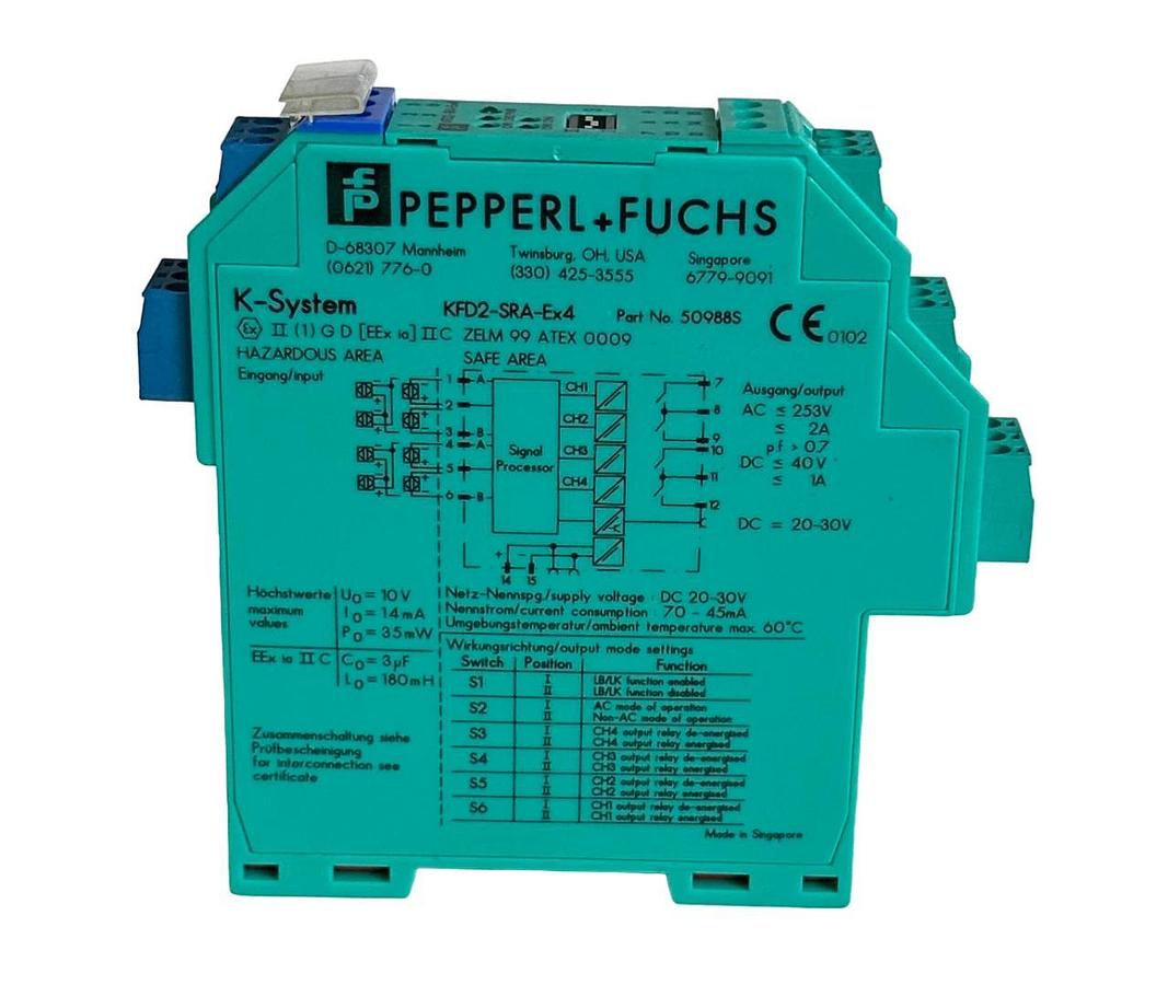 Used PEPPERL+FUCHS KFD2-SRA-Ex4 / 50988S K-System SWITCH AMPLIFIER 4-CHNL 20-30VDC