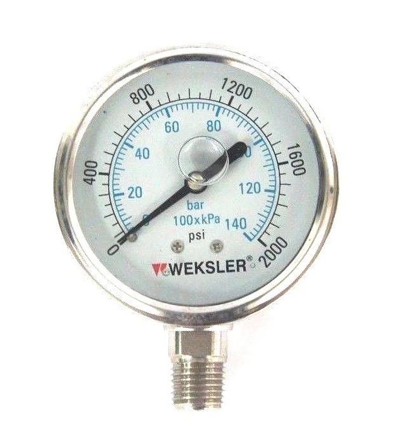 NIB WEKSLER BY42YPS4LW-XCY GAUGE 0-2000 PSI, 1/4" NPT, 2.5", BY42YPS4LW