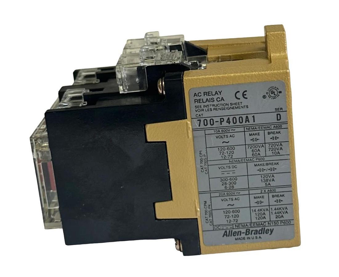 Used ALLEN BRADLEY 700-P400A1 /D Direct Drive BULLETIN 700 TYPE P AC RELAY 120-600VAC