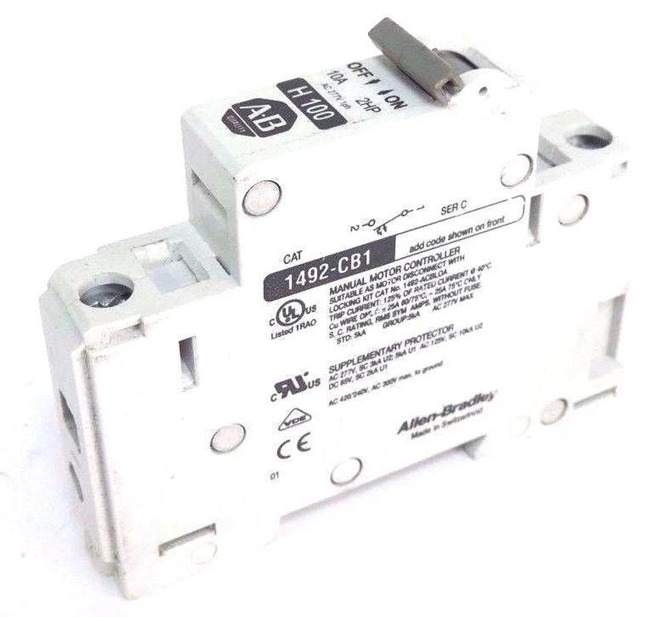 Used ALLEN BRADLEY 1492-CB1 CIRCUIT BREAKER SER. C 7A 1HP H100 1492CB1, 1492-CB1H100