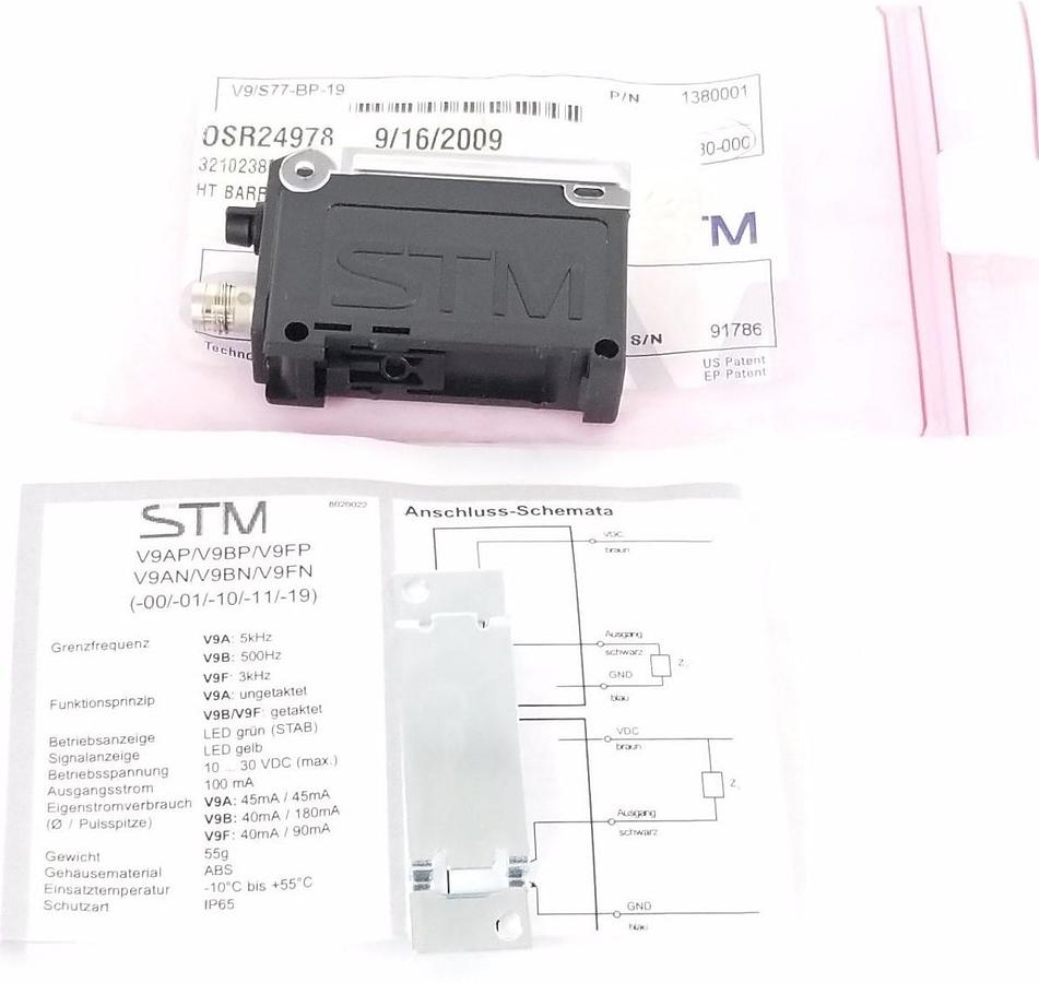 Used NEW STM V9/S77-BP-19 AMPLIFIER SENSOR V9S77BP19, P/N: 1380001