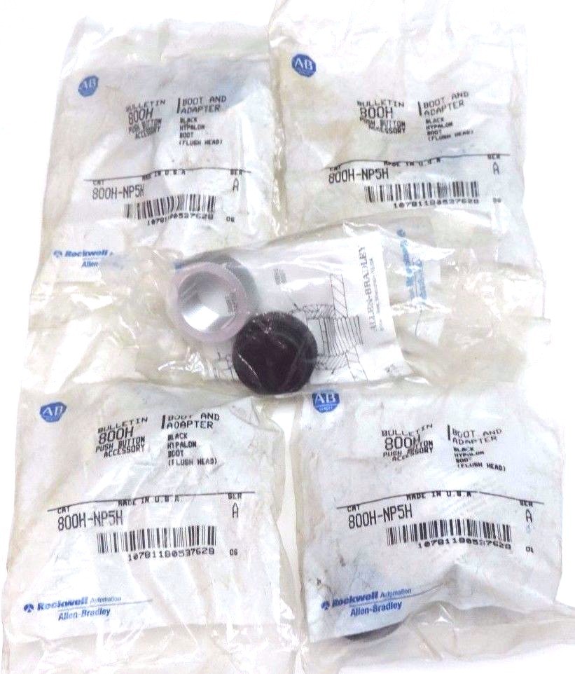 LOT OF 5 NEW ALLEN BRADLEY 800H-NP5H BOOTS AND ADAPTERS 800HNP5H, SER. A, BLACK