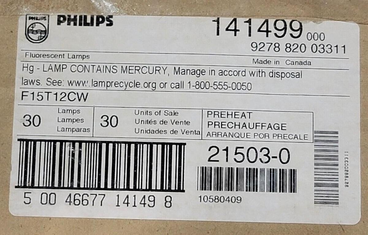 Used 29 NEW PHILIPS F15T12CW FLUORESCENT LIGHT BULBS COOL WHITE