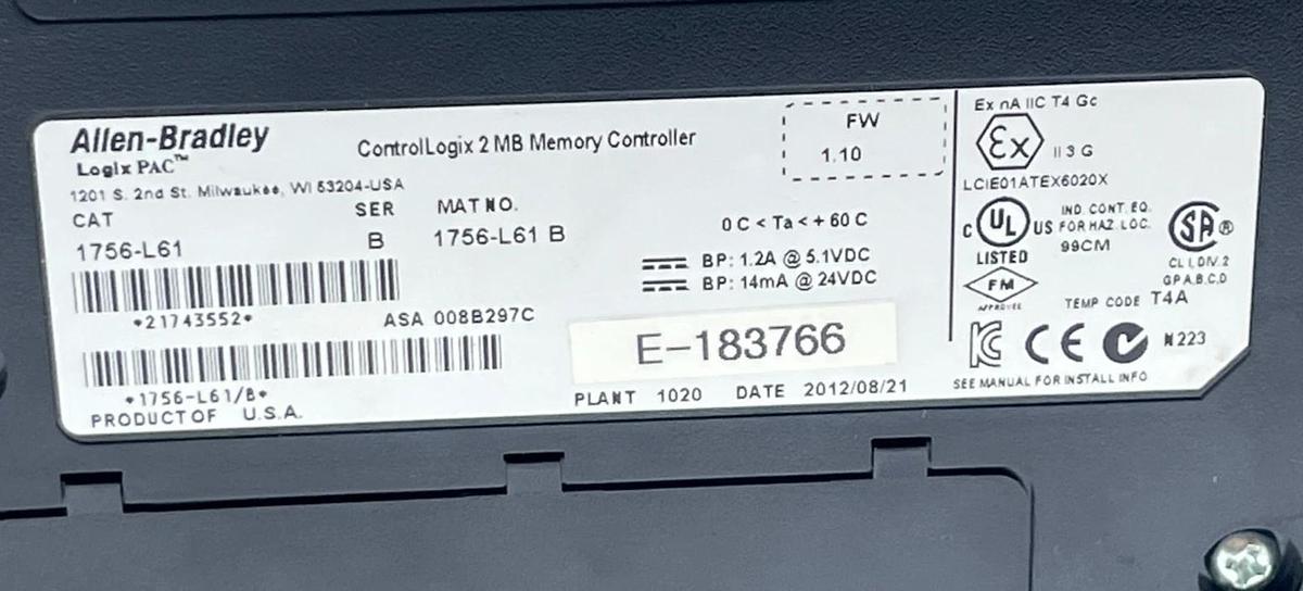 Refurbished ALLEN BRADLEY 1756-L61 /B ControlLogix Logix5561 Processor CPU 2MB Memory REP