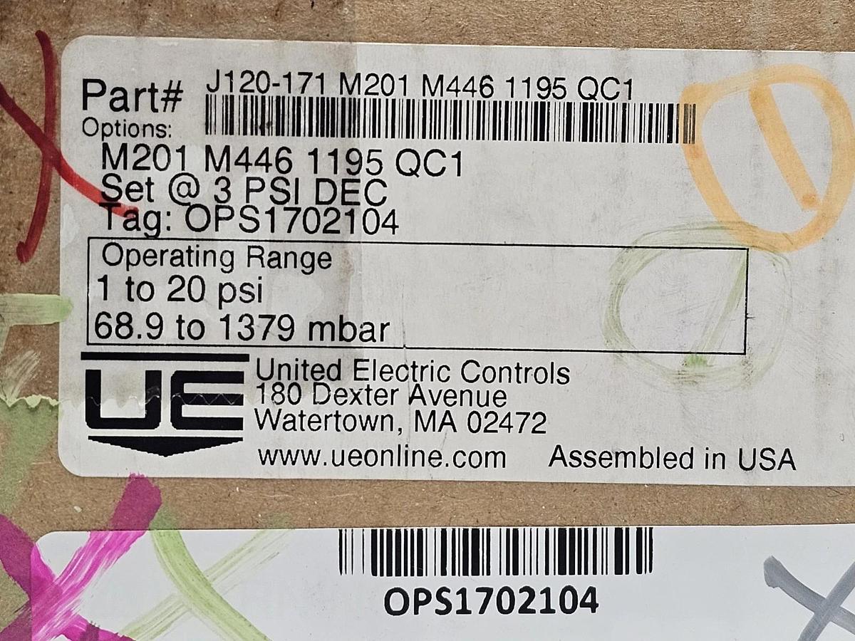 NIB UNITED ELECTRIC J120-171 PRESSURE SWITCH J120171 / M201 M446 1195