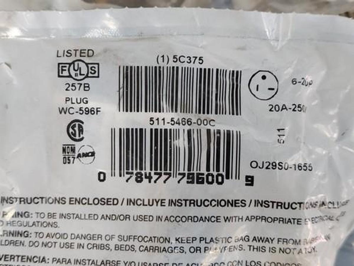 LOT OF 7 NEW LEVITON 5C375 PLUGS 20AMP 250VAC 2POLE 3WIRE NEMA 6-20P