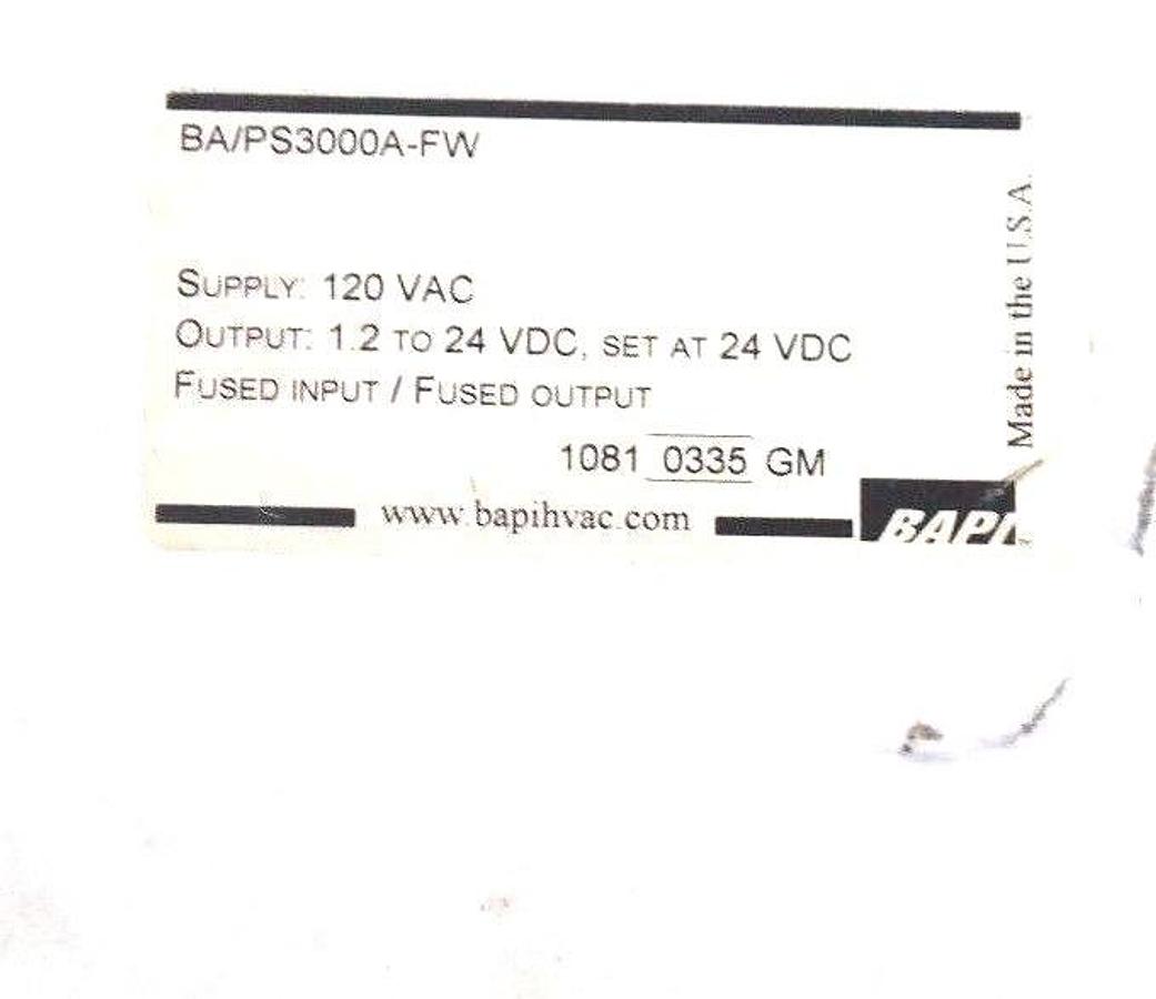 Used NIB BAPI BA/PS3000A-FW POWER SUPPLY BACKPLATE 120VAC, 1.2 TO 24VDC