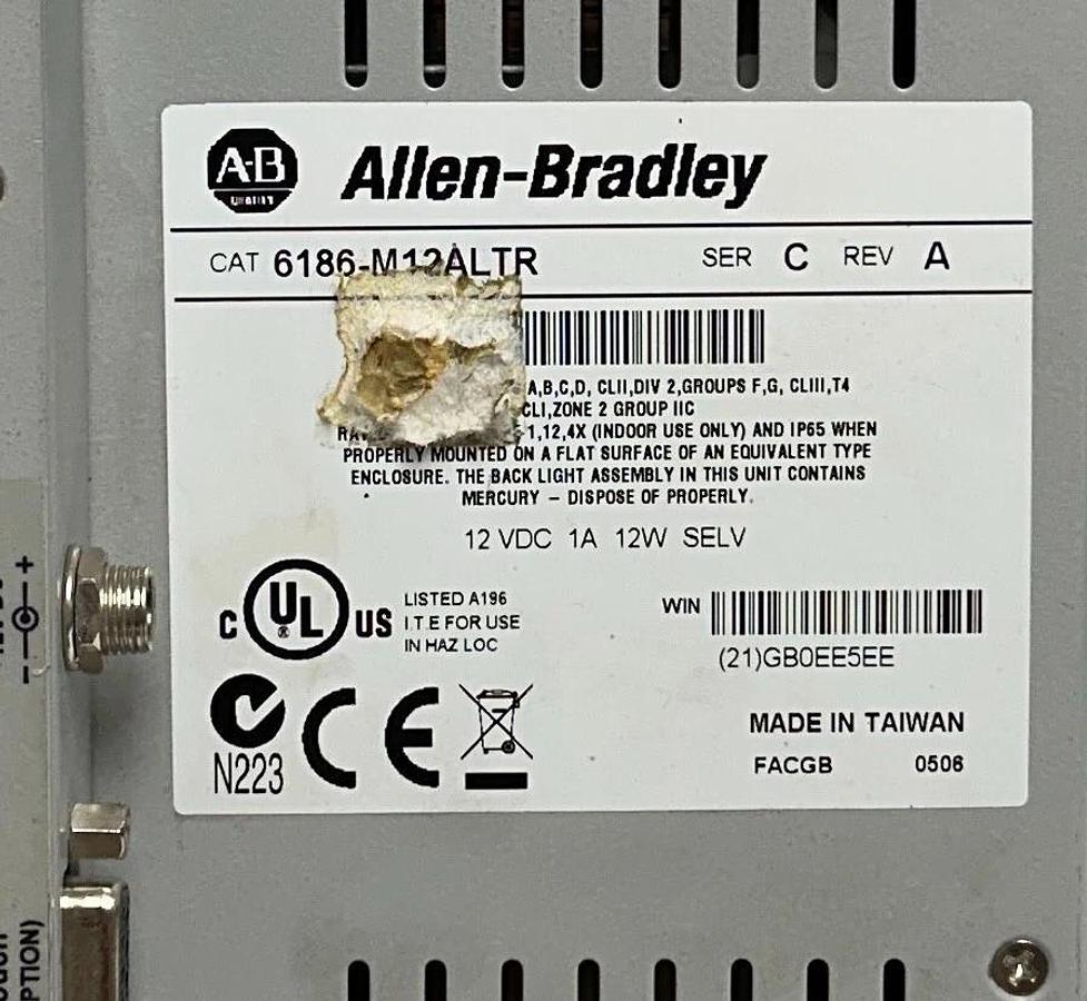 Used ALLEN BRADLEY 6186-M12ALTR /C VersaView 1200M TOUCH PANEL 12VDC 6186M12ALTR USNP