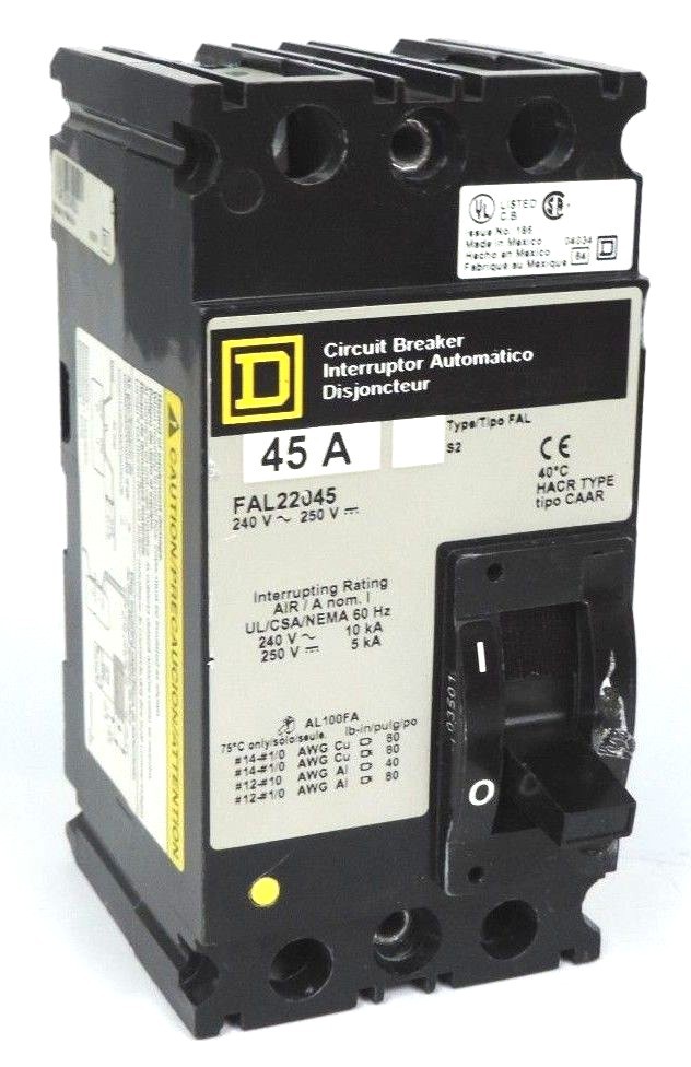 Used SQUARE D FAL22045 MOLDED CASE CIRCUIT BREAKER 240V~250V 45A