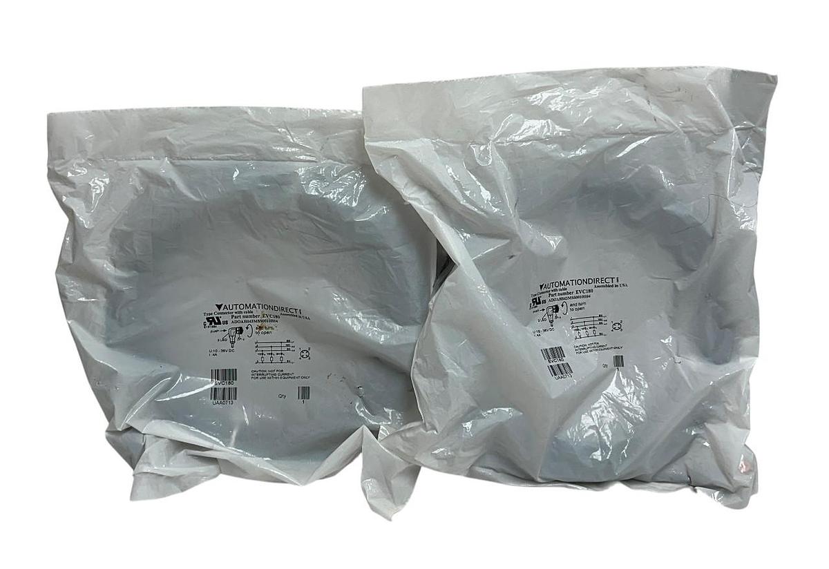 Used 2 AUTOMATIONDIRECT ADOAH043MSS0010H04 / EVC180 CONNECTORS W/ CABLES 4A NSFS