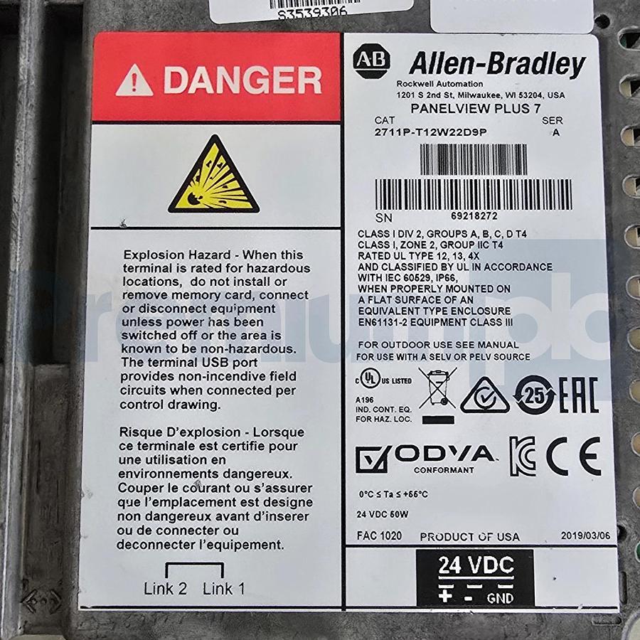 Used ALLEN BRADLEY 2711P-T12W22D9P /A PanelView PLUS 7 GRAPHIC TERMINAL 12" XLNT 885630844695