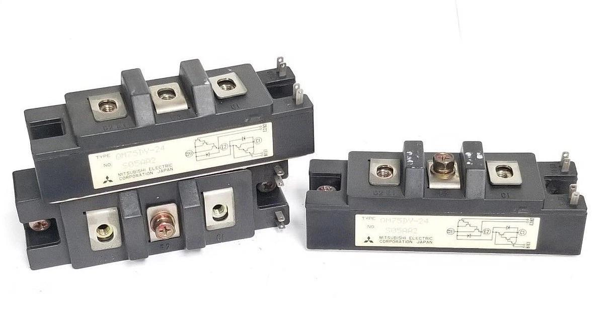 Used LOT OF 3 MITSUBISHI QM75DY-24 TRANSISTOR MODULES 75AMP 1200V, QM75DY24