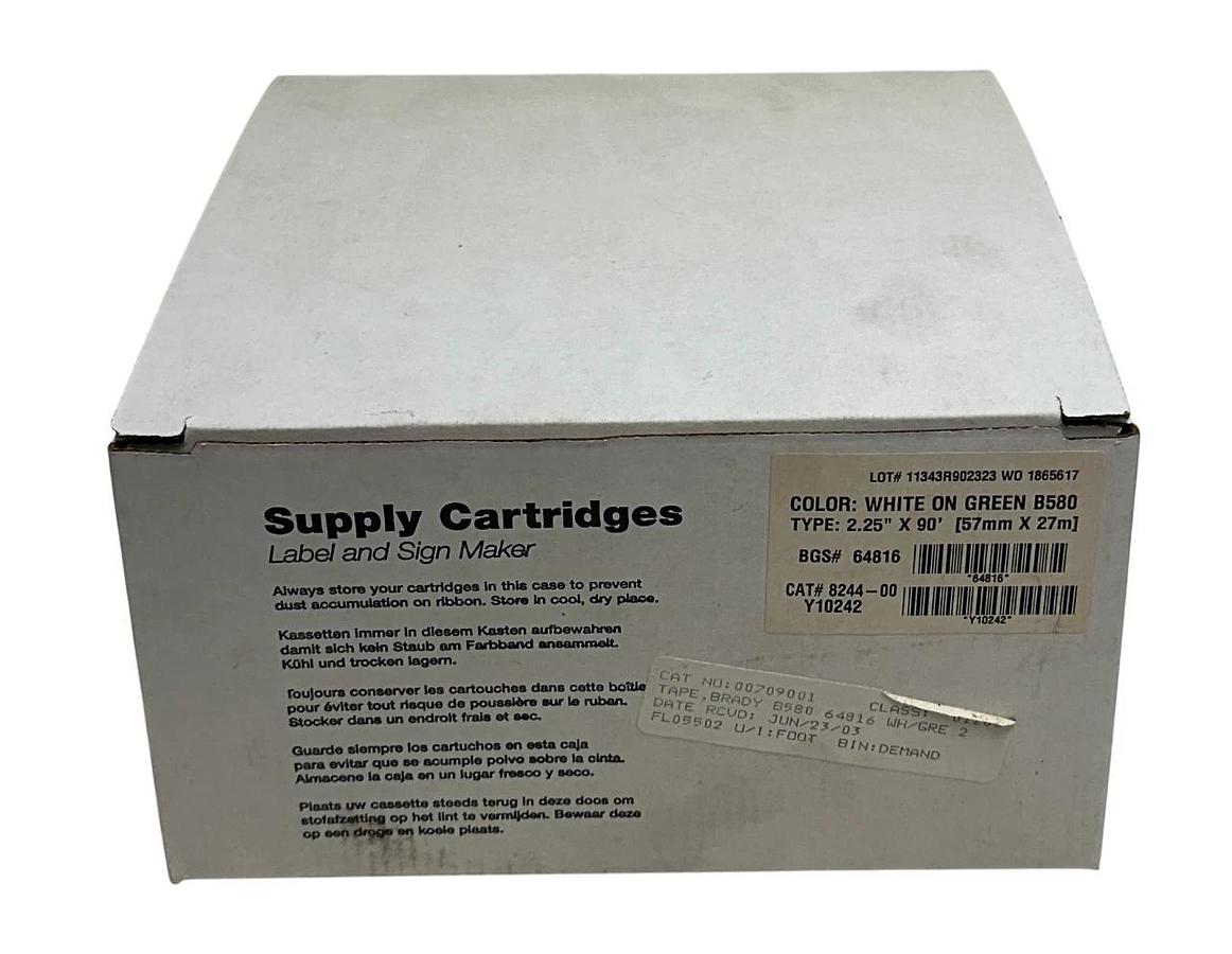 BRADY 8244-00 / 824400 WHITE ON GREEN B580 TYPE: 2.25''X90' (57mmX27mm) NSMP