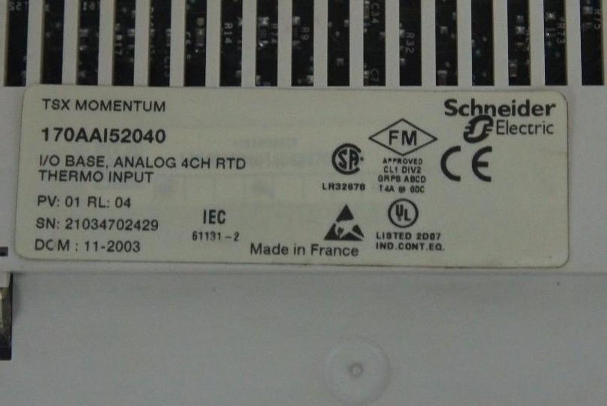 Used SCHNEIDER ELECTRIC TSX MOMENTUM 170AAI52040 I/O BASE ANALOG 4CH RTD THERMO INPUT
