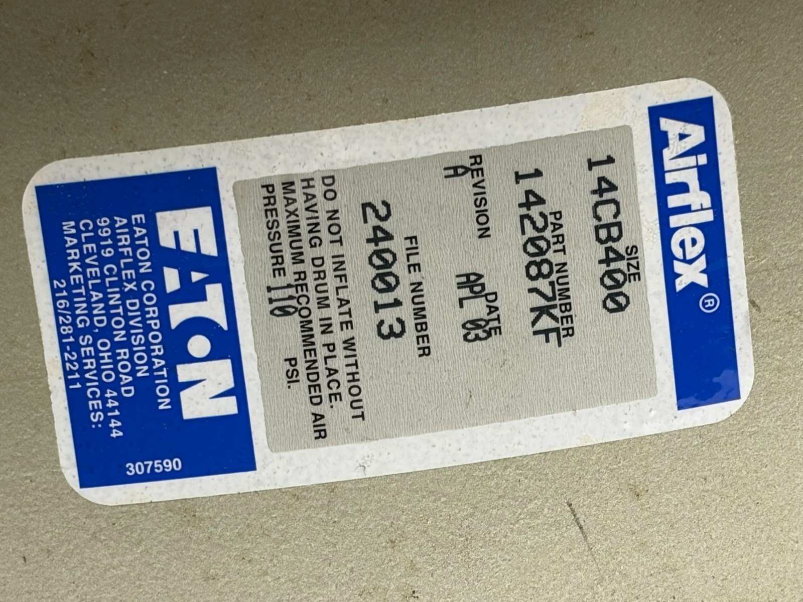 Used Eaton Danfoss Airflex 142087KF | 14CB400 Size: 14 Clutch Brake 19700 lb-in NEW