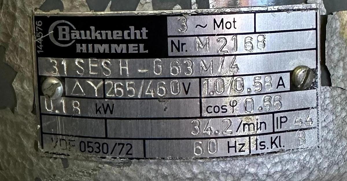 Used BAUKNECHT HIMMEL 31SESH-G63M/4 / 31SESHG63M4 GEARMOTOR 0.18kW M2168 265/460V