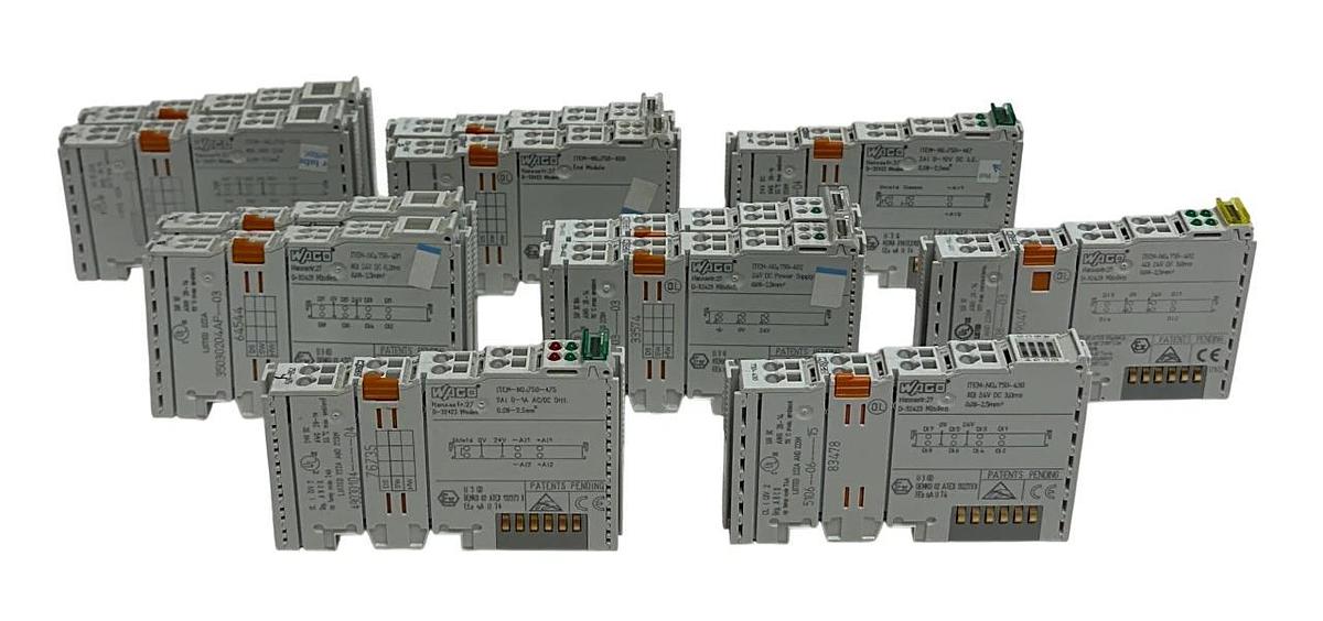 Used 12 WAGO I/O SYSTEM MODULES 750-467 / 750-600 / 750-602 / 750-475 / 750-530 USNP