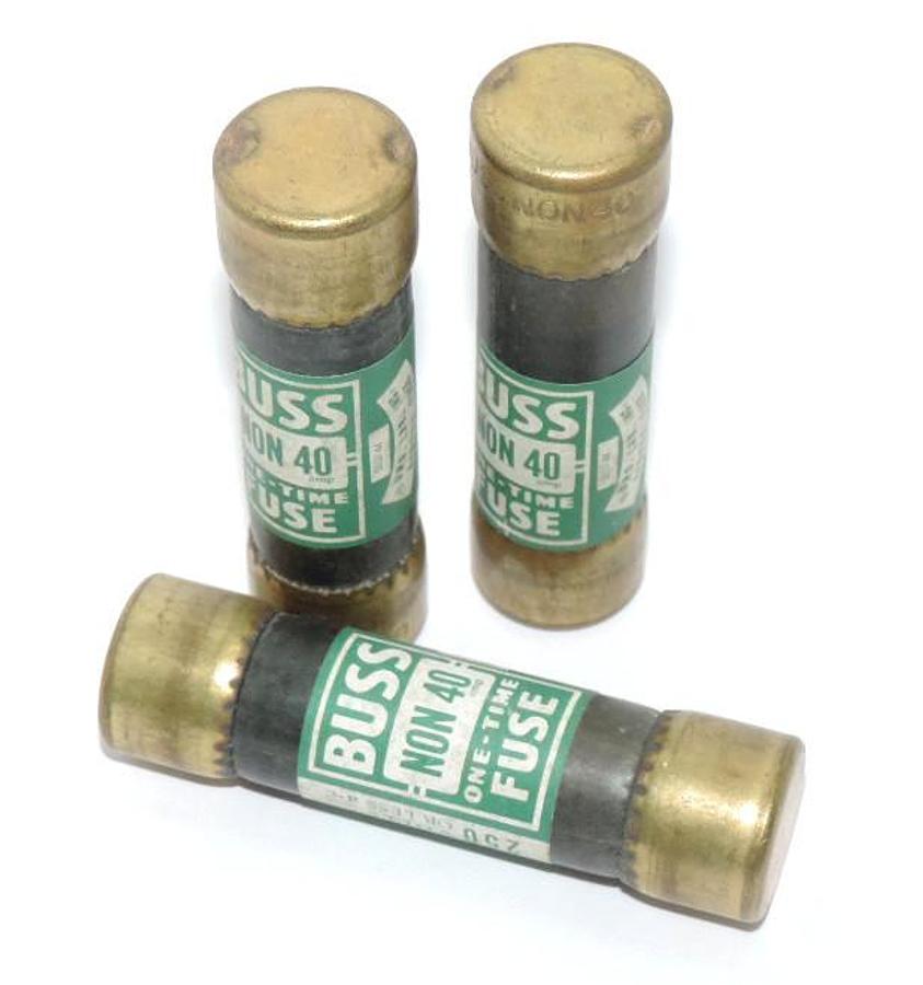 Used LOT OF 3 BUSSMANN NON 40 ONE-TIME FUSES NON40, 250V