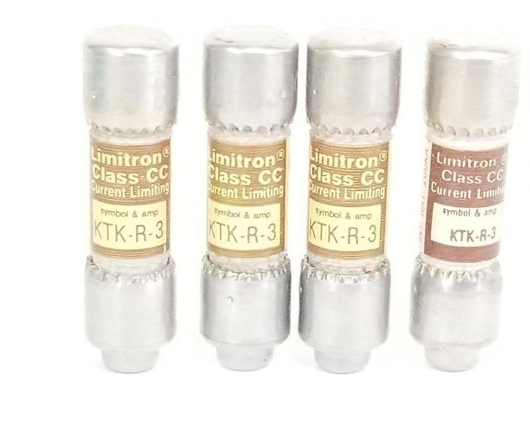 LOT OF 4 NEW LIMITRON KTK-R-3 CURRENT LIMITING FUSES CLASS CC, 3 AMP, KTKR3