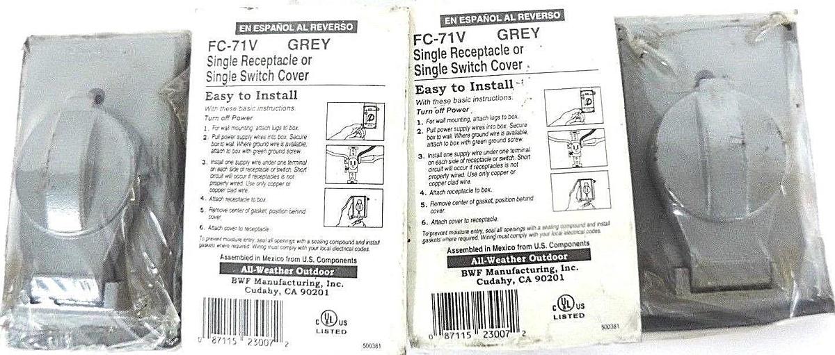 Used LOT OF 4 NEW BWF FC-71V GREY SINGLE RECEPTACLE OR SINGLE SWITCH COVERS FC71V