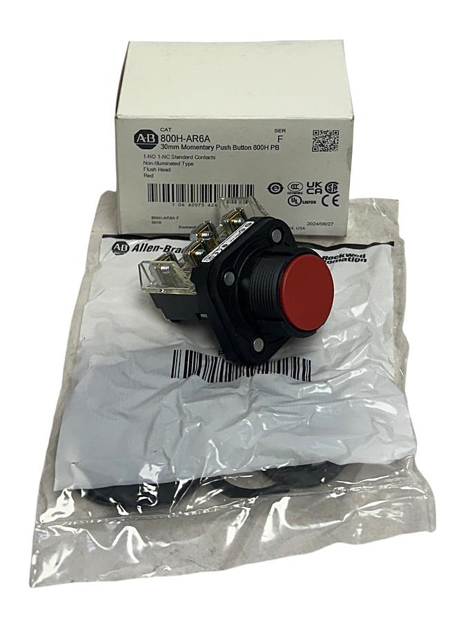 Used ALLEN BRADLEY 800H-AR6A /F 30mm MOMENTARY PUSH BUTTON 800H PB FLUSH RED NSMP