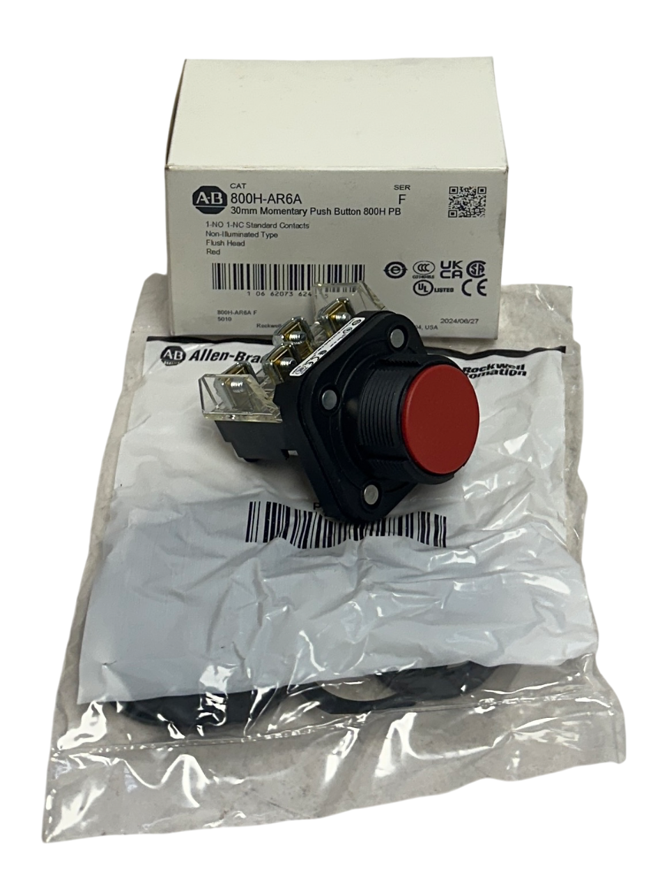 Used ALLEN BRADLEY 800H-AR6A /F 30mm MOMENTARY PUSH BUTTON 800H PB FLUSH RED NSMP