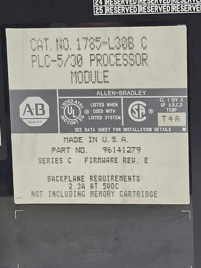 Used ALLEN BRADLEY 1785-L30B SER. C PLC-5/30 PROCESSOR MODULE F/W REV: E