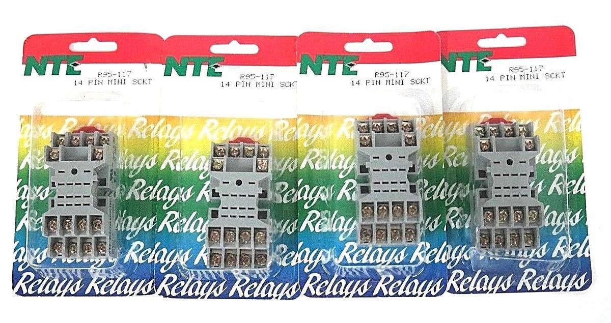 Used LOT OF 4 NIB NTE R95-117 RELAY SOCKETS 14-PIN, MINI SOCKET, 300V, 10A, 0242X