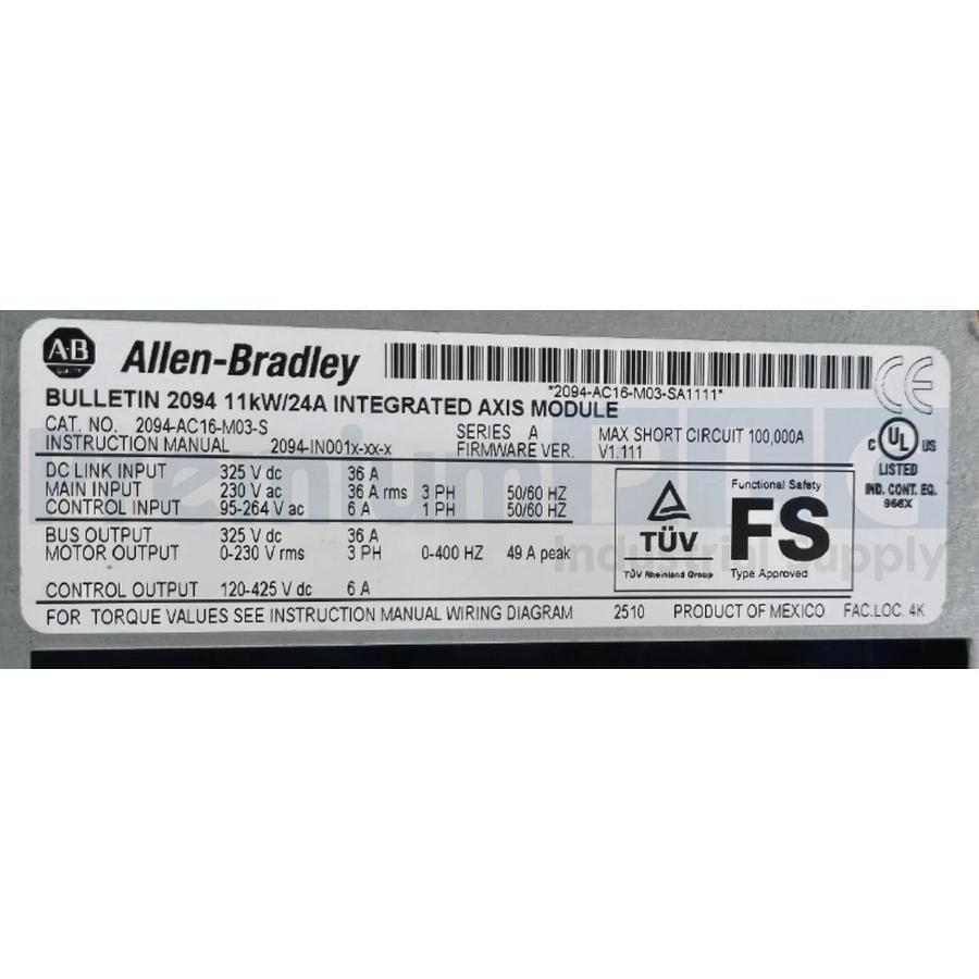 Used Allen Bradley 2094-AC16-M03-S /A Kinetix 6000 Multi-Axis Servo Drive 11kW USPI