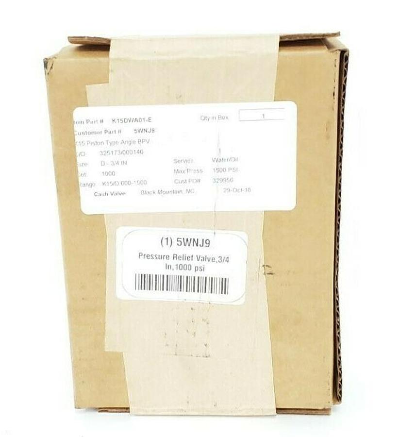 Used NEW CASH VALVE 5WNJ9 PRESSURE RELIEF VALVE, 3/4'', 1000 PSI