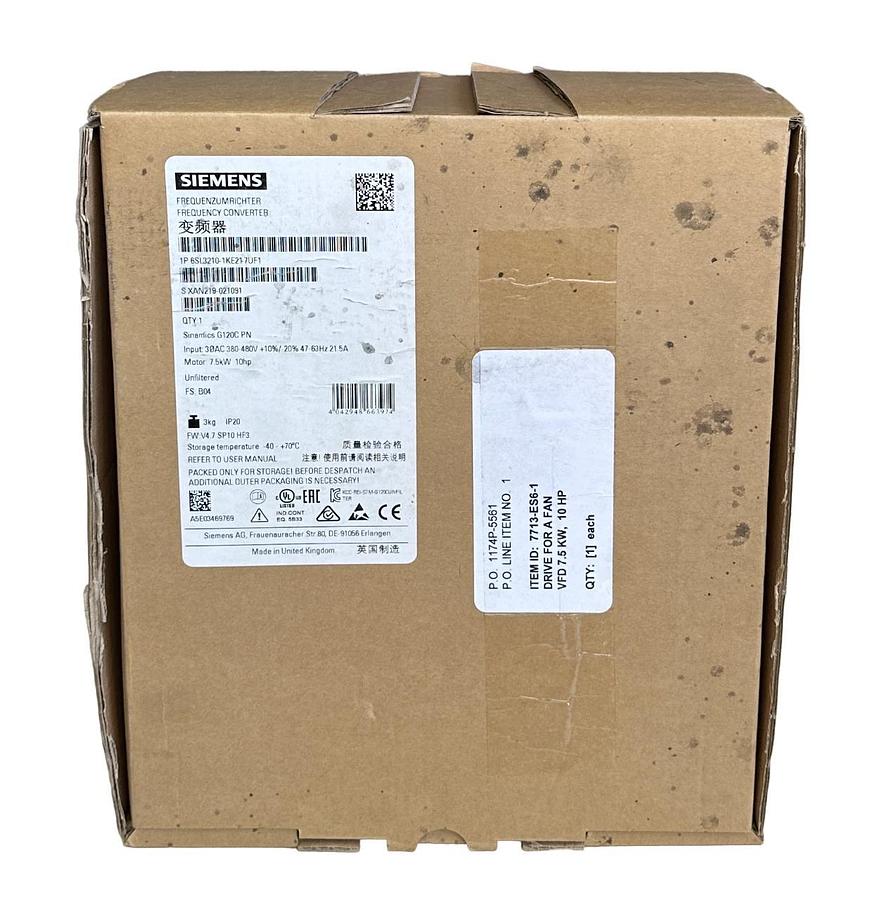 NEW SIEMENS 6SL3210-1KE21-7UF1 SINAMICS G120C FREQUENCY CONVERTER 7.5kW/10HP