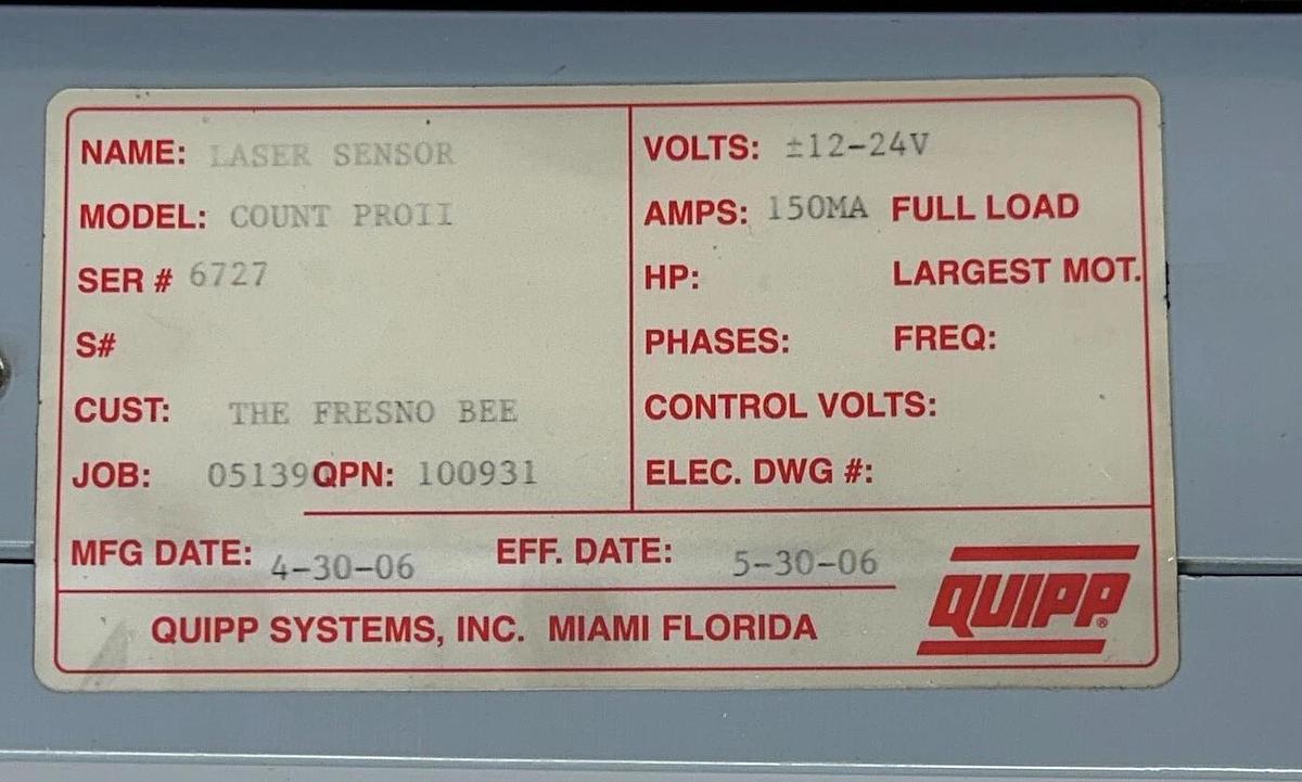 Used QUIPP COUNT PROII / 100931 COUNT PRO II LASER SENSOR 12-24V QPN-100931-D USNP
