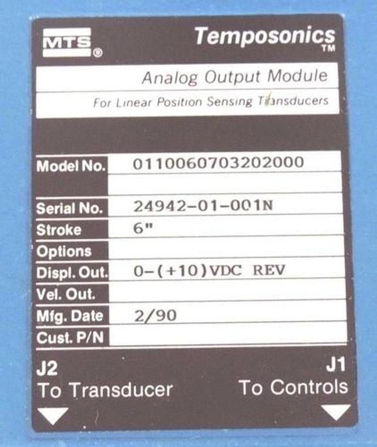 Used MTS TEMPOSONICS 0110060703202000 ANALOG OUTPUT MODULE 6" STOKE 24942-01-001N