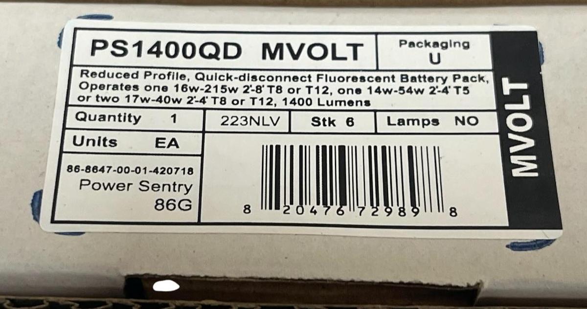 Used Lithonia Power Sentry PS1400QD MVOLT M8 Emergency Ballast 1400 Lumens - NSMP