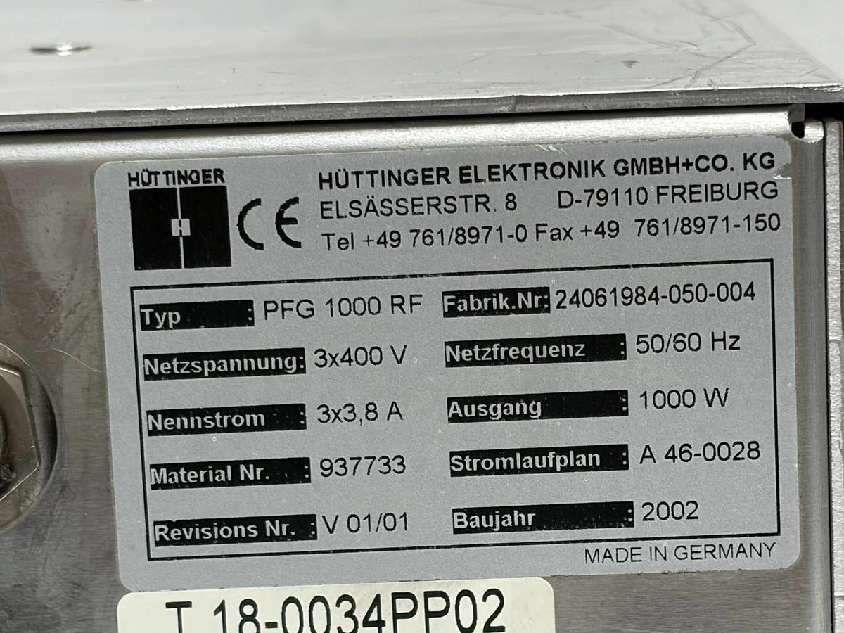 Used Huttinger PFG 1000 RF Power Generator 13.56MHz 1000W Semiconductor Supply