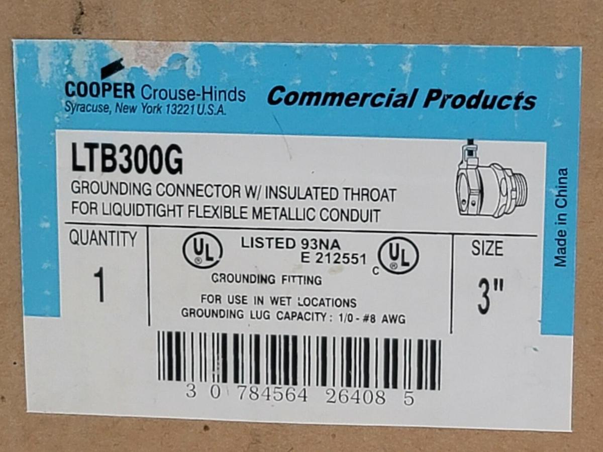 Used NEW COOPER CROUSE HINDS LTB300G 3'' GROUNDING CONNECTOR W/ INSULATED THROAT