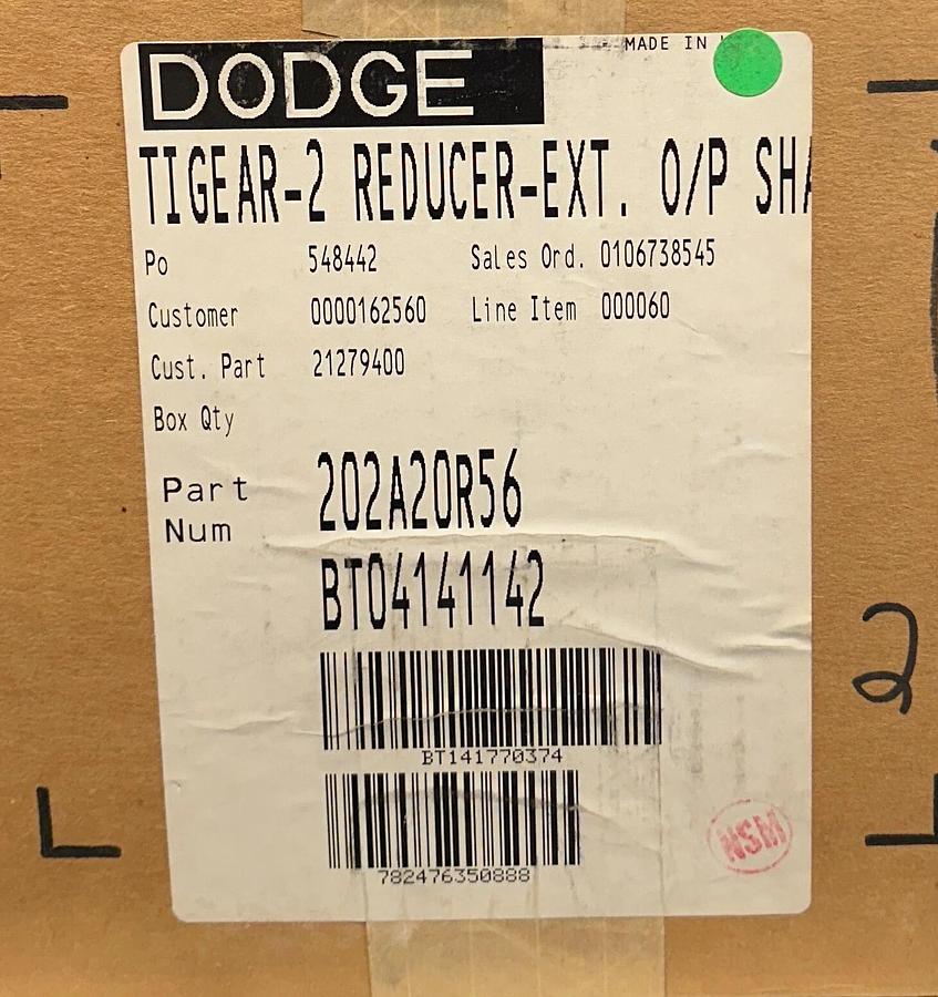 DODGE 202A20R56 TIGEAR-2 REDUCER-EXT O/P SHAFT 20:1 RATIO 1.37HP MAX NSMP