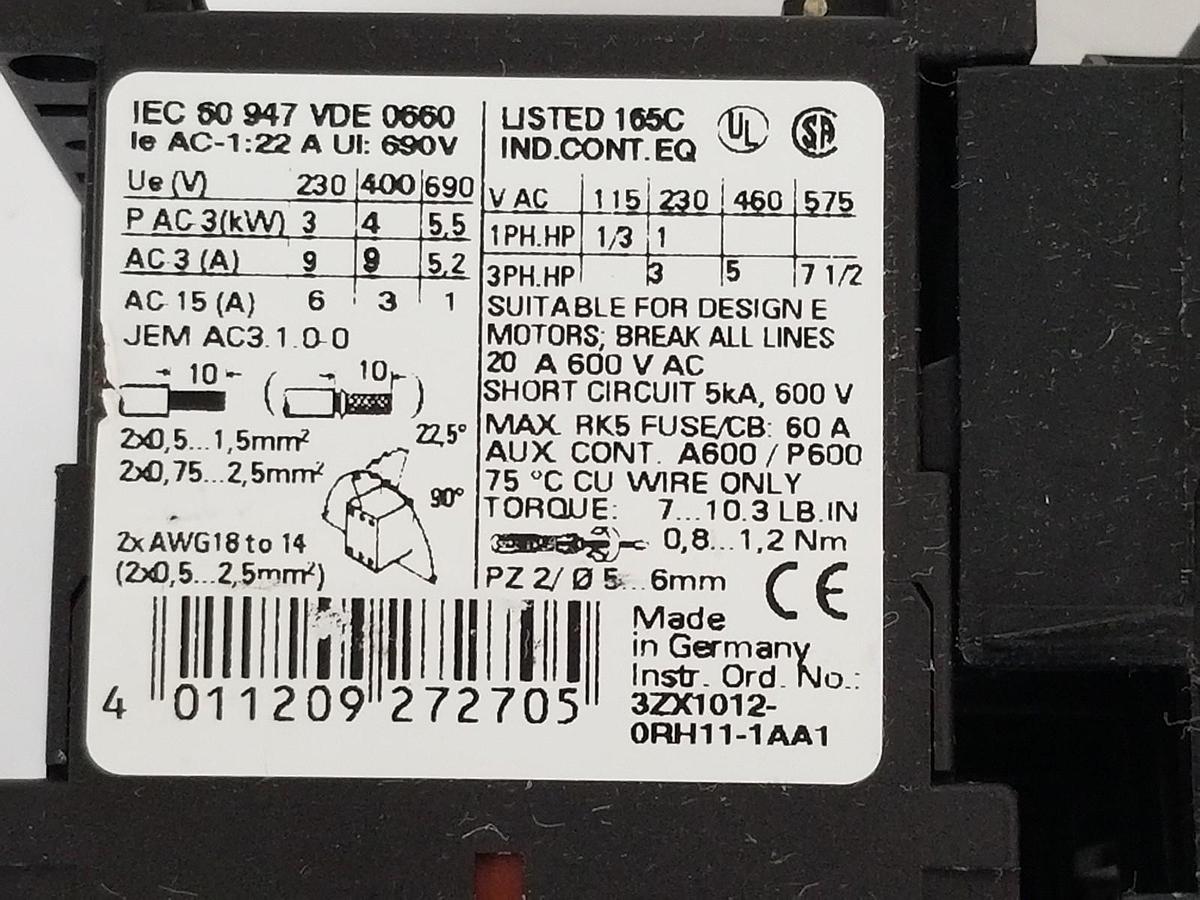 Used SIEMENS 3ZX1012-0RV01-1AA1, 3ZX1012-0RH11-1AA1, 3ZT-1916-1DG00, 3RV1915-1A