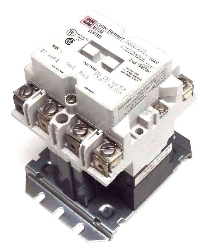 Used CUTLER HAMMER A201K1CA CONTACTOR MODEL J, 6710C54G06, SIZE 1, 27AMPS