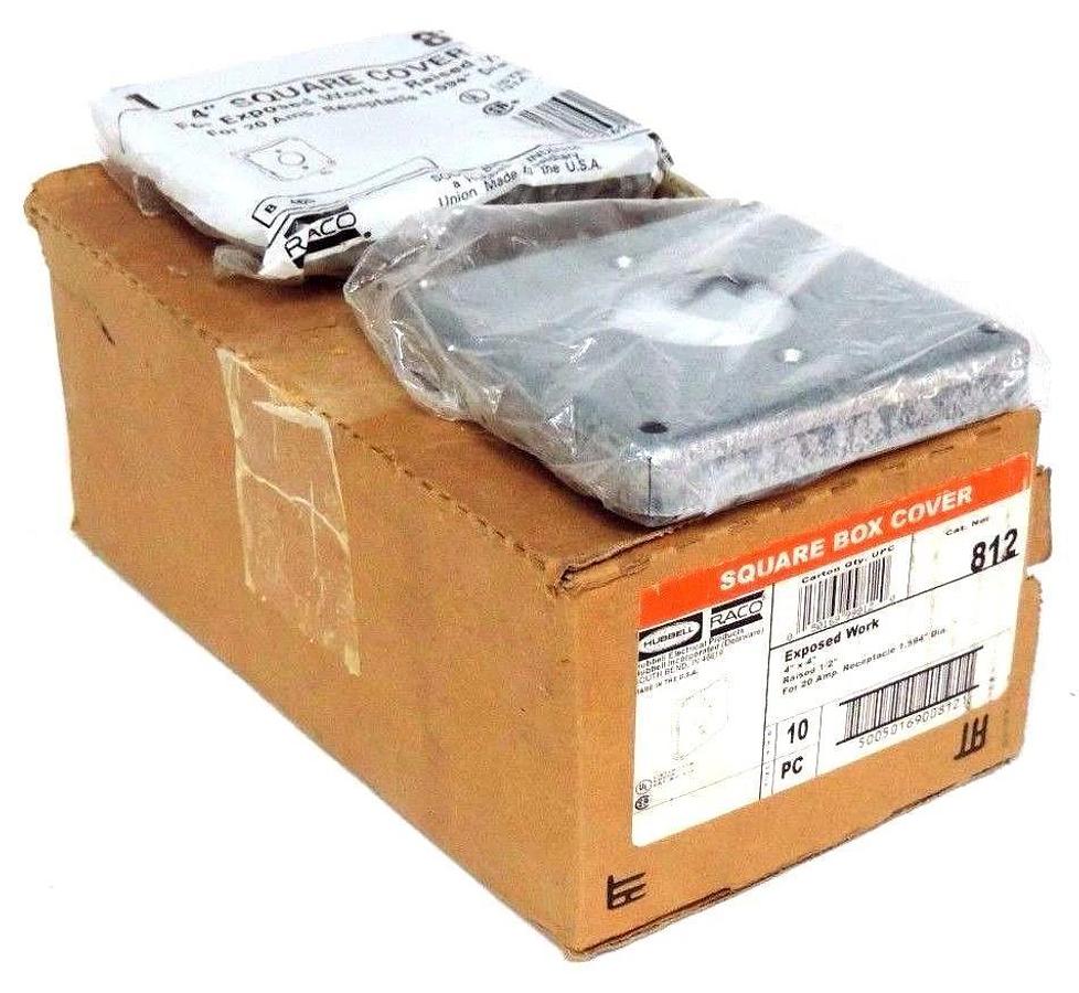 Used BOX OF 8 NEW HUBBELL 812 4'' SQUARE COVERS RAISED 1/2''