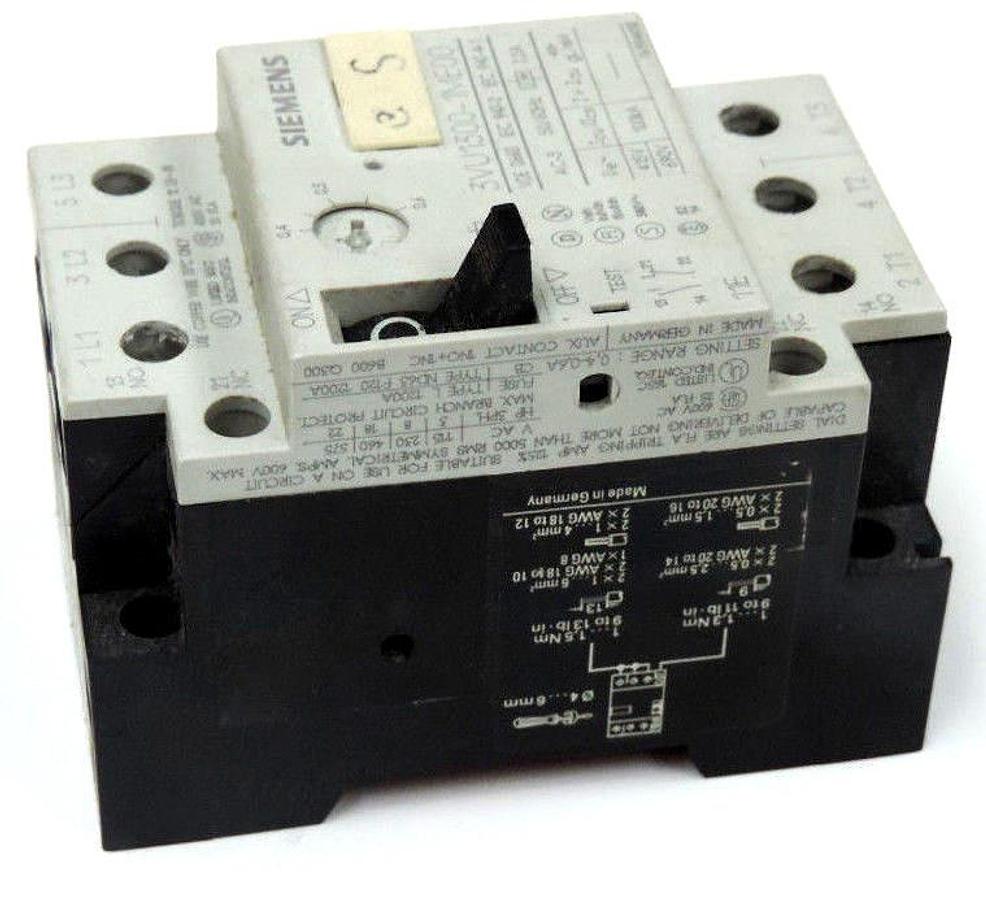 Used SIEMENS 3VU1300-1ME00 MANUAL MOTOR STARTER 3VU13001ME00, 0.4-0.6A, 3-POLE