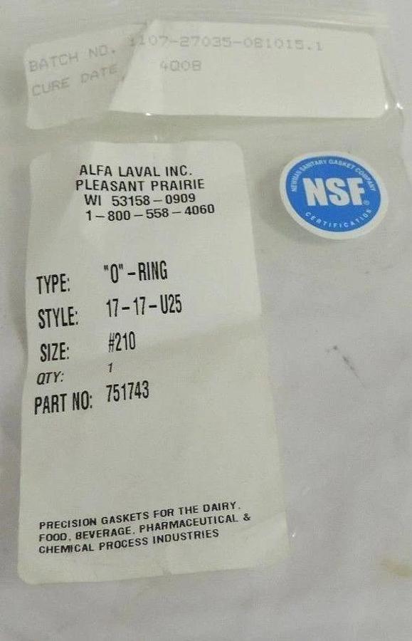 Used LOT OF 24 NEW ALFA LAVAL STYLE: 17-17-U25 O-RINGS SIZE: #210 PART NO. 751743