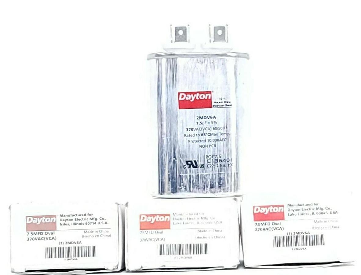 Used LOT OF 3 NIB DAYTON 2MDV6A CAPACITORS 7.5MFD OVAL 370VAC (VCA) 60/50HZ