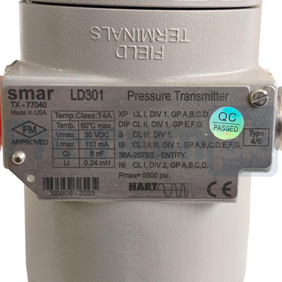 Used SMAR LD301 HART SMART DIFFERENTIAL PRESSURE TRANSMITTER LD301-D11I-TD11-012 NSMP